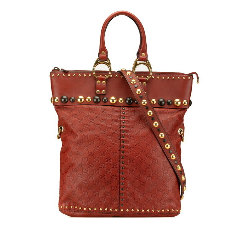 Gucci Guccisima Studded Handbag Red Leather s
